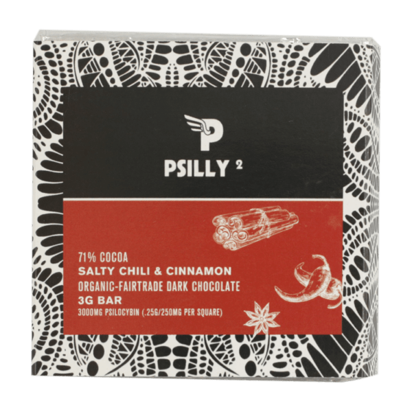 Psilly - Dark Chocolate Bar - Salty Chili & Cinnamon | Mushroom Gummies Canada