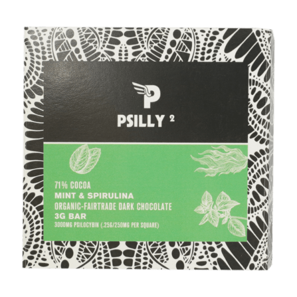 Psilly - Dark Chocolate Bar - Mint & Spirulina | Mushroom Gummies Canada